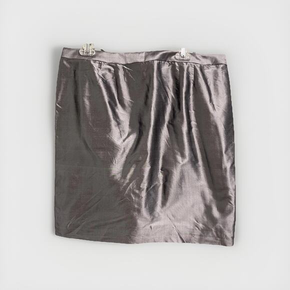 Marisa Baratelli Thai Silk Skirt Womens 14 Pewter Gray Evening Event Occasion - Picture 1 of 5